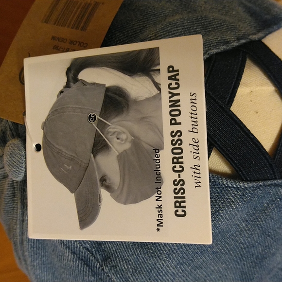 C.C Distressed PonyCap with Epoxy Side Buttons for Face Masks - Picture 8 of 9